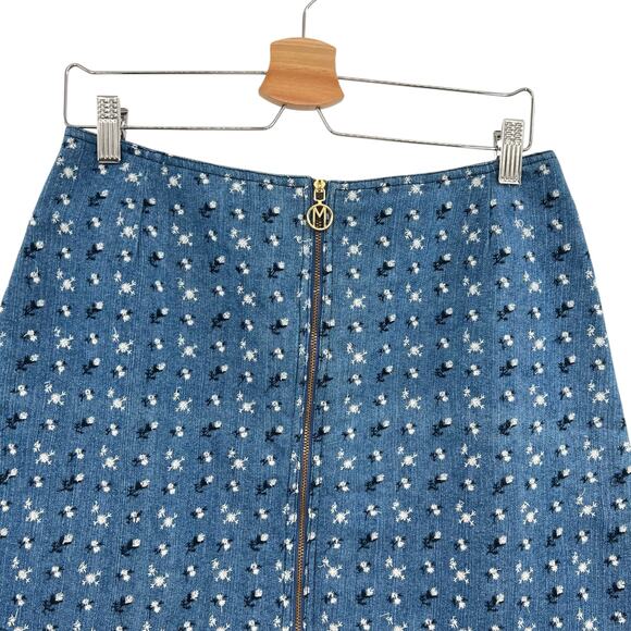 Manoush Mini Skirt Chambray Denim Embroidered Floral Zip Blue Size 42 US 8‎ - Picture 3 of 8